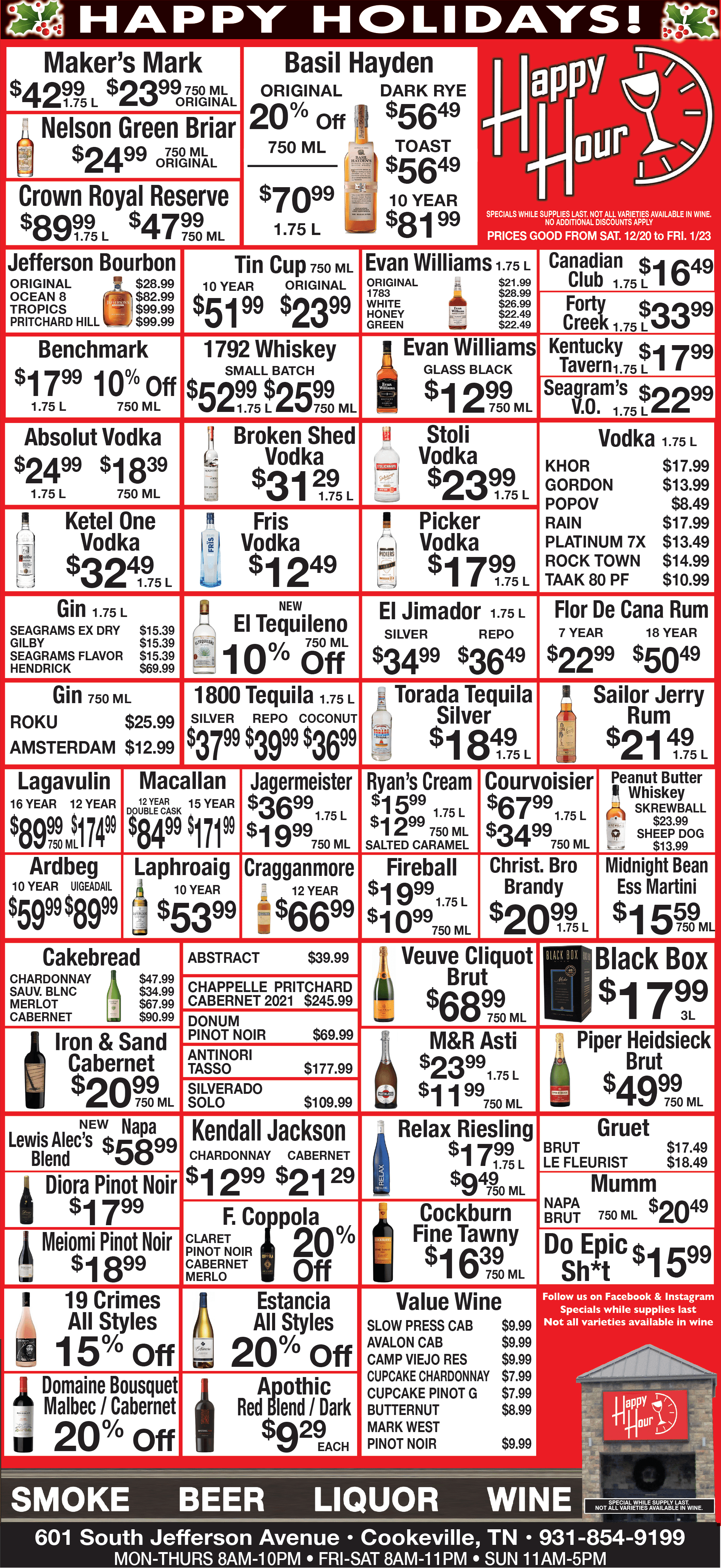 Happy Hour monthly specials (12/20–1/23)